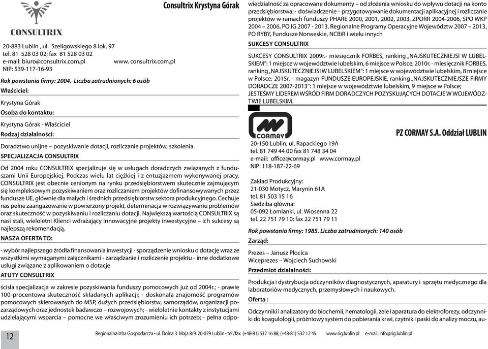 SPECJALIZACJA CONSULTRIX Od 2004 roku CONSULTRIX specjalizuje się w usługach doradczych związanych z funduszami Unii Europejskiej.