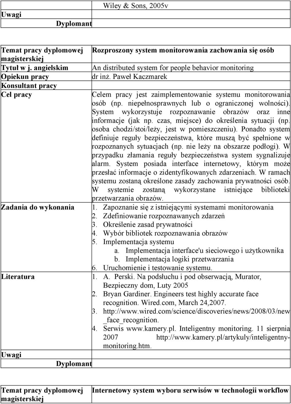 System wykorzystuje rozpoznawanie obrazów oraz inne informacje (jak np. czas, miejsce) do określenia sytuacji (np. osoba chodzi/stoi/leży, jest w pomieszczeniu).