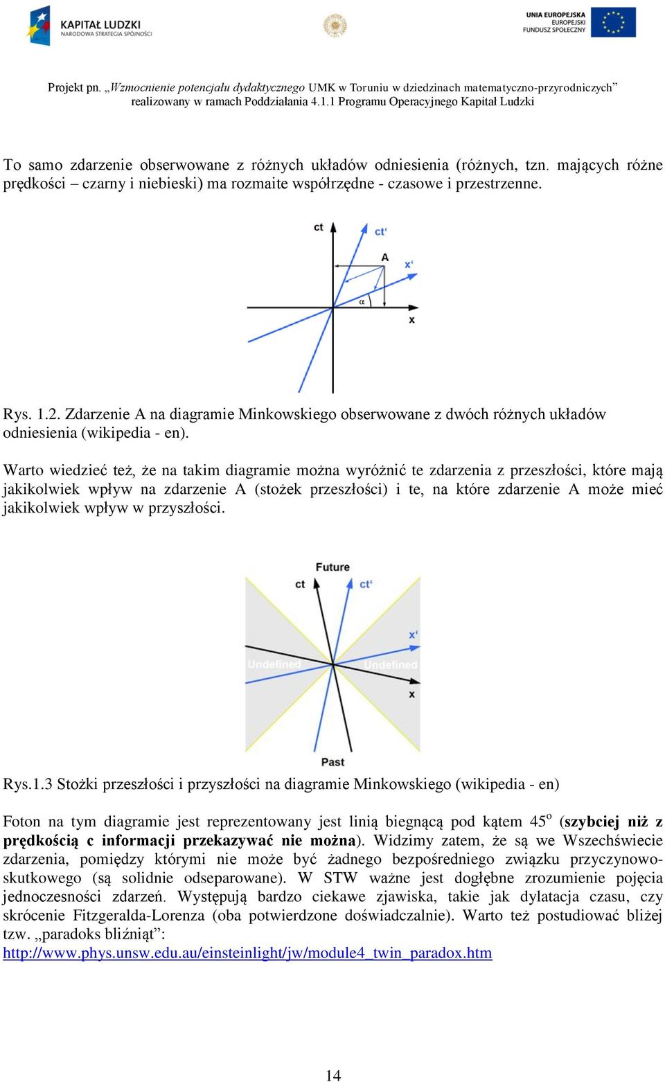 Warto wiedzieć też, że na takim diagramie można wyróżnić te zdarzenia z przeszłości, które mają jakikolwiek wpływ na zdarzenie A (stożek przeszłości) i te, na które zdarzenie A może mieć jakikolwiek