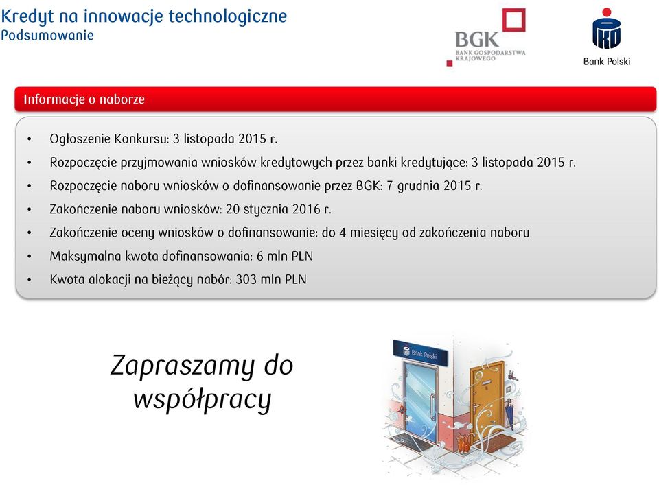 Rozpoczęcie naboru wniosków o dofinansowanie przez BGK: 7 grudnia 05 r. Zakończenie naboru wniosków: 0 stycznia 06 r.