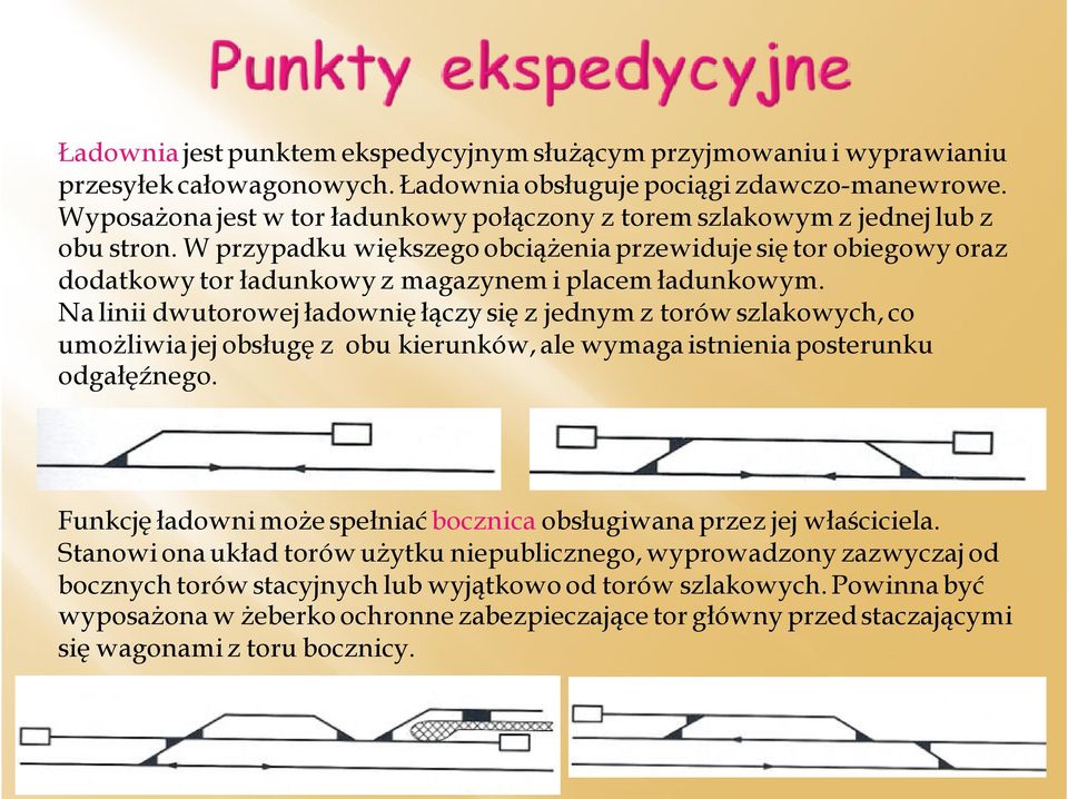 W przypadku większego obciążenia przewiduje się tor obiegowy oraz dodatkowy tor ładunkowy z magazynem i placem ładunkowym.