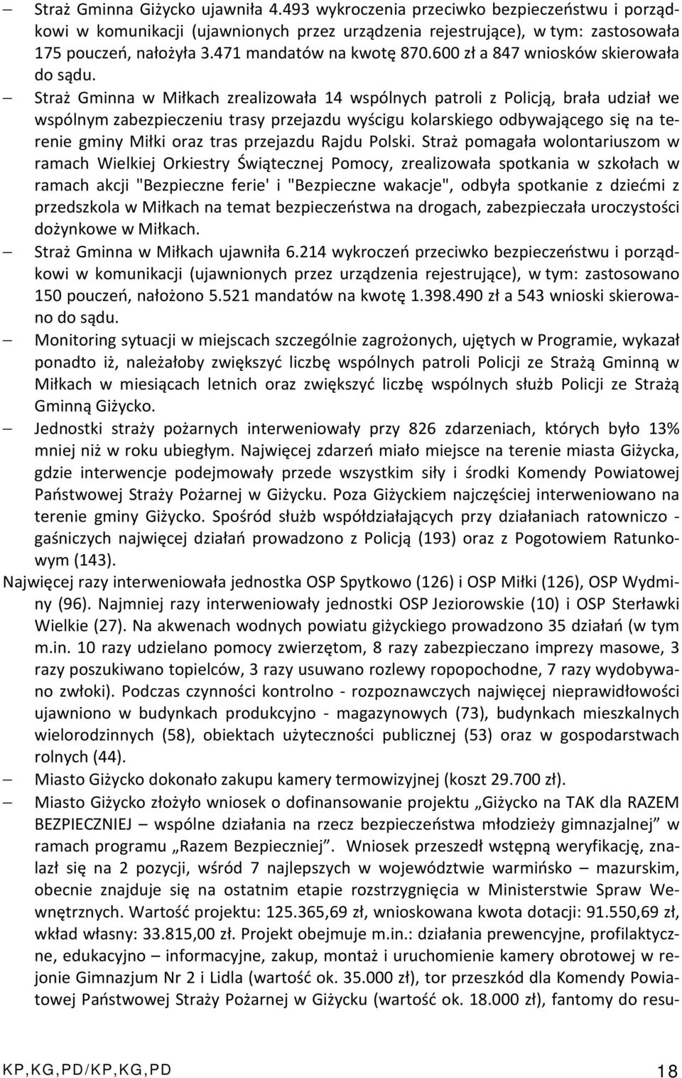 Straż Gminna w Miłkach zrealizowała 14 wspólnych patroli z Policją, brała udział we wspólnym zabezpieczeniu trasy przejazdu wyścigu kolarskiego odbywającego się na terenie gminy Miłki oraz tras