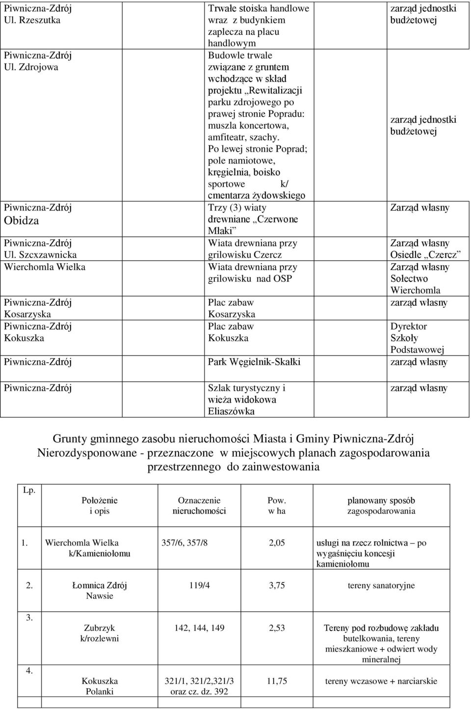 skład projektu Rewitalizacji parku zdrojowego po prawej stronie Popradu: muszla koncertowa, amfiteatr, szachy.