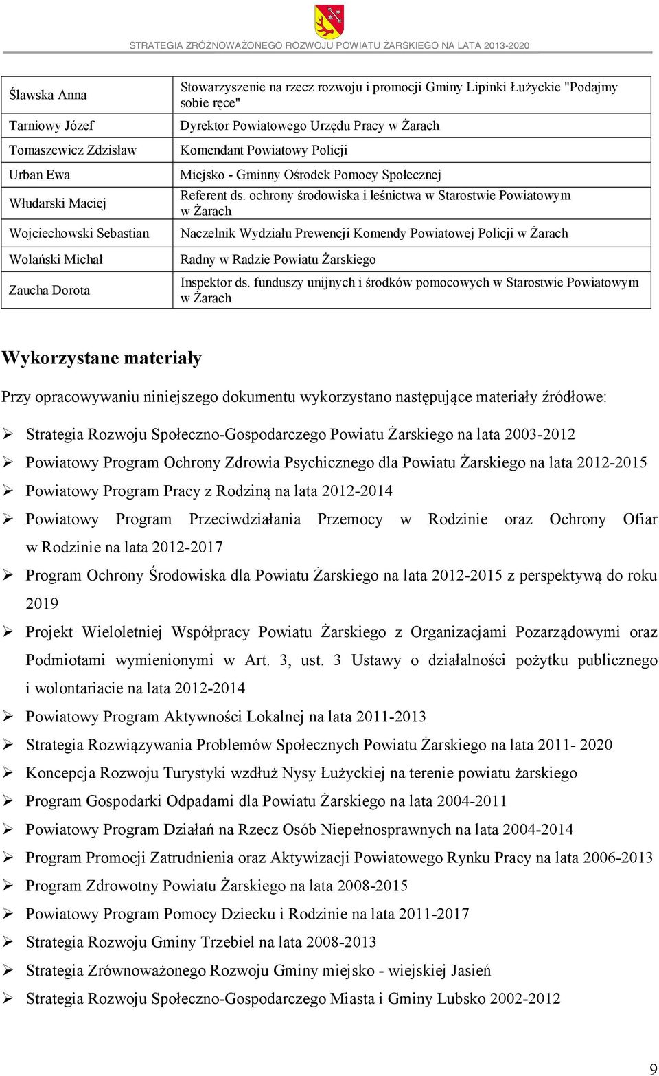 ochrony środowiska i leśnictwa w Starostwie Powiatowym w Żarach Naczelnik Wydziału Prewencji Komendy Powiatowej Policji w Żarach Radny w Radzie Powiatu Żarskiego Inspektor ds.