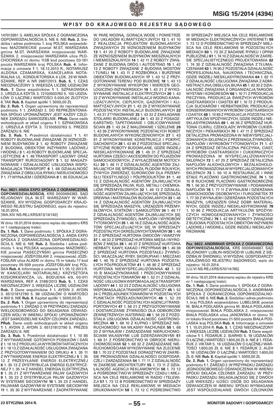 , NOTARIUSZ ALDONA CZAMARSKA, KANCELARIA NOTA- RIALNA UL. KONDUKTORSKA 4 LOK. 29 W WAR- SZAWIE, REP. A NR 2687/2013. Rub. 5. 1. CZAS NIEOZNACZONY 3. WIĘKSZĄ LICZBĘ UDZIAŁÓW Rub. 7.