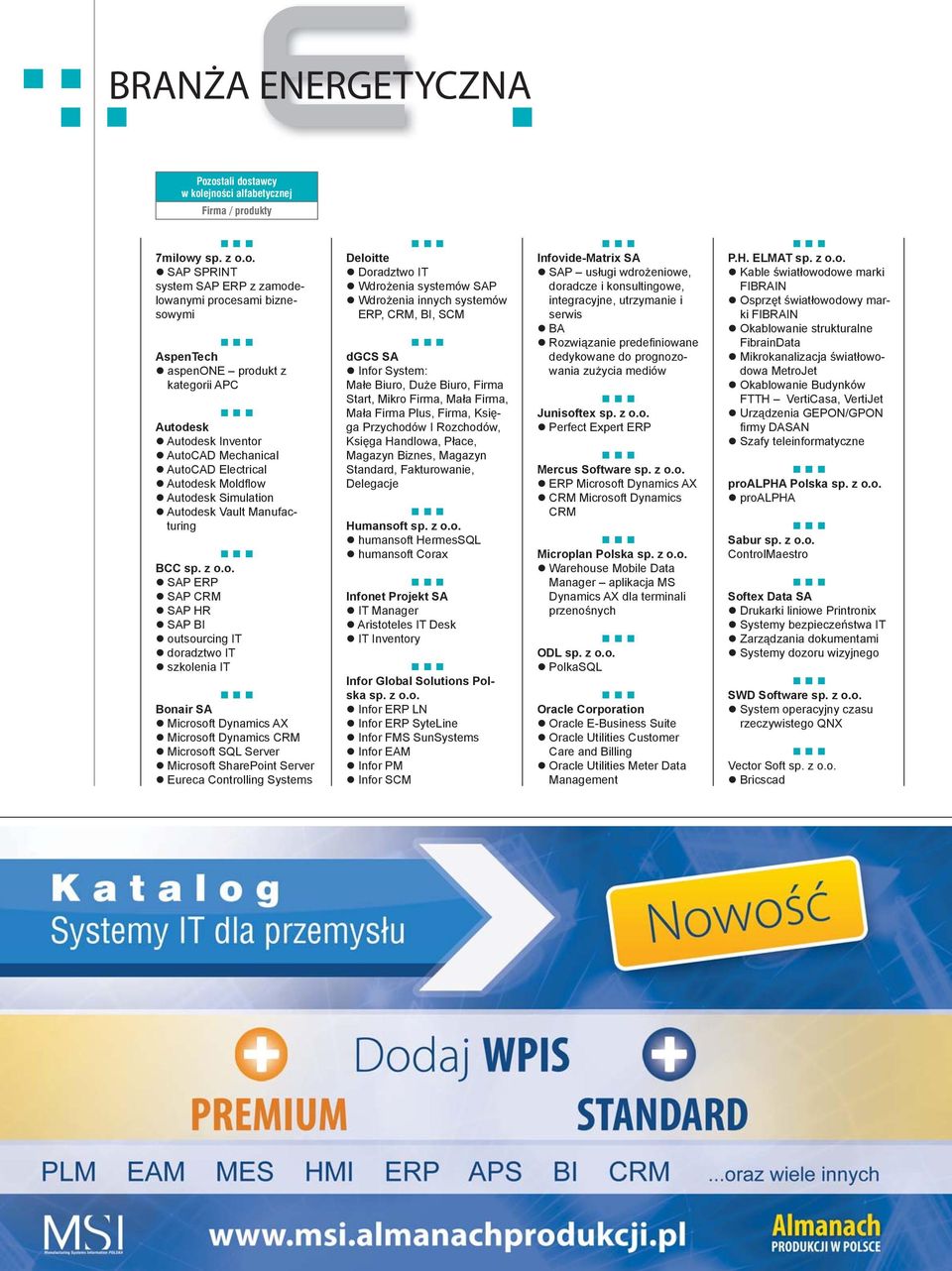 Autodesk Inventor AutoCAD Mechanical AutoCAD Electrical Autodesk Moldfl ow Autodesk Simulation Autodesk Vault Manufacturing BCC sp. z o.o. SAP SAP CRM SAP HR SAP BI outsourcing IT doradztwo IT