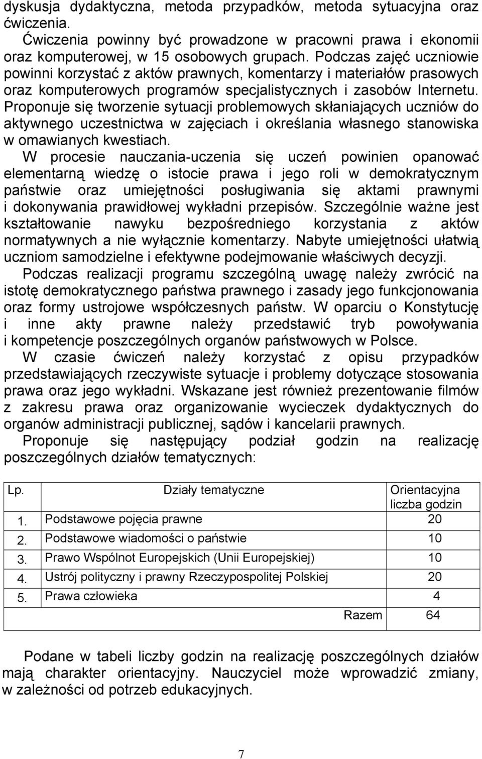 Proponuje się tworzenie sytuacji problemowych skłaniających uczniów do aktywnego uczestnictwa w zajęciach i określania własnego stanowiska w omawianych kwestiach.