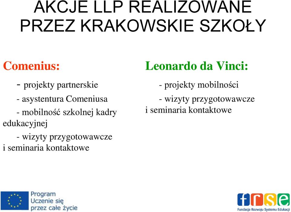 edukacyjnej - wizyty przygotowawcze i seminaria kontaktowe Leonardo