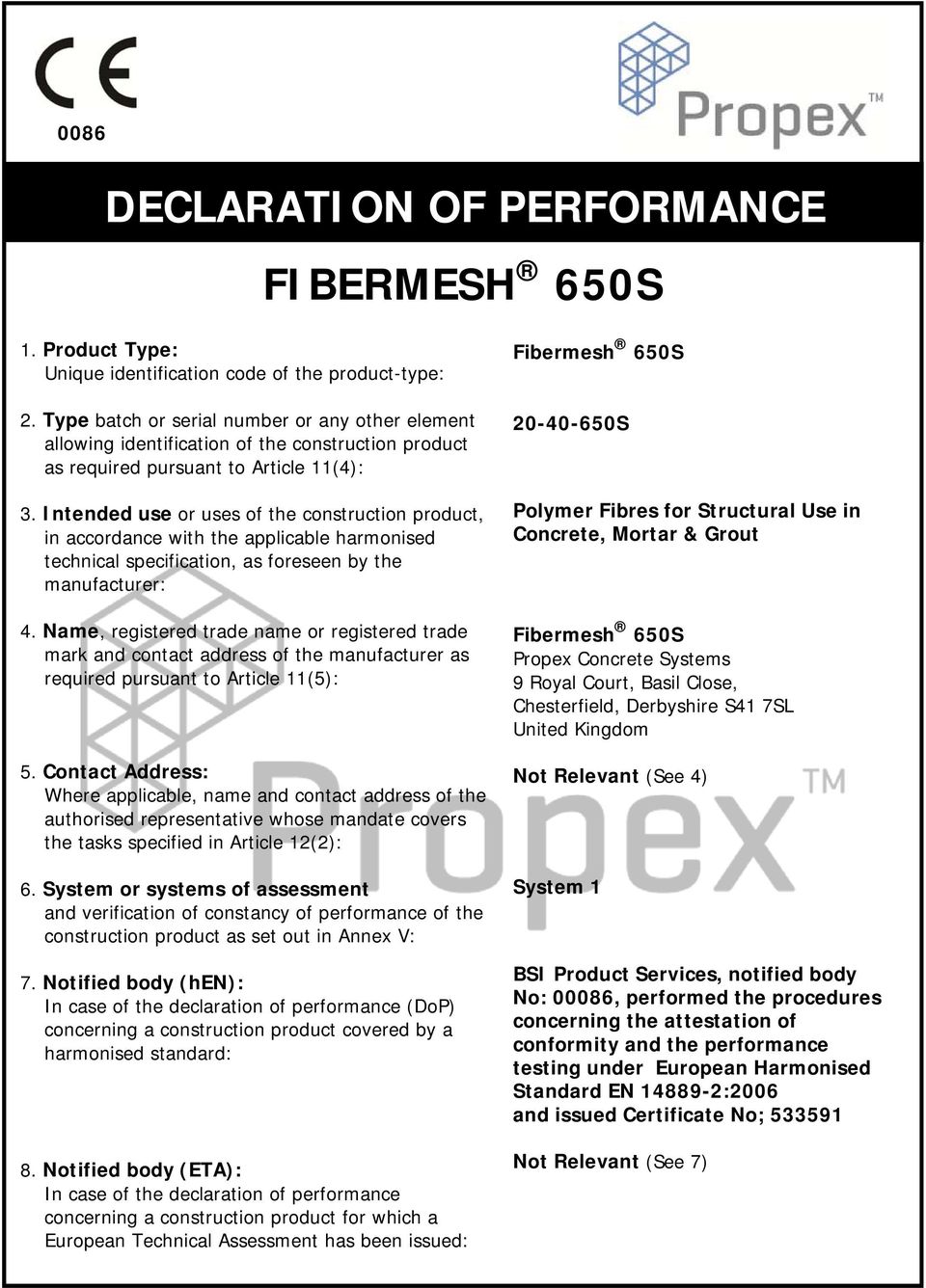 Intended use or uses of the construction product, in accordance with the applicable harmonised technical specification, as foreseen by the manufacturer: 4.