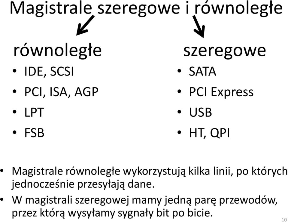 wykorzystują kilka linii, po których jednocześnie przesyłają dane.