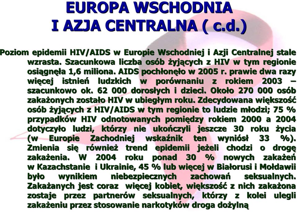 62 000 dorosłych i dzieci. Około o 270 000 osób zakażonych zostało o HIV w ubiegłym roku.