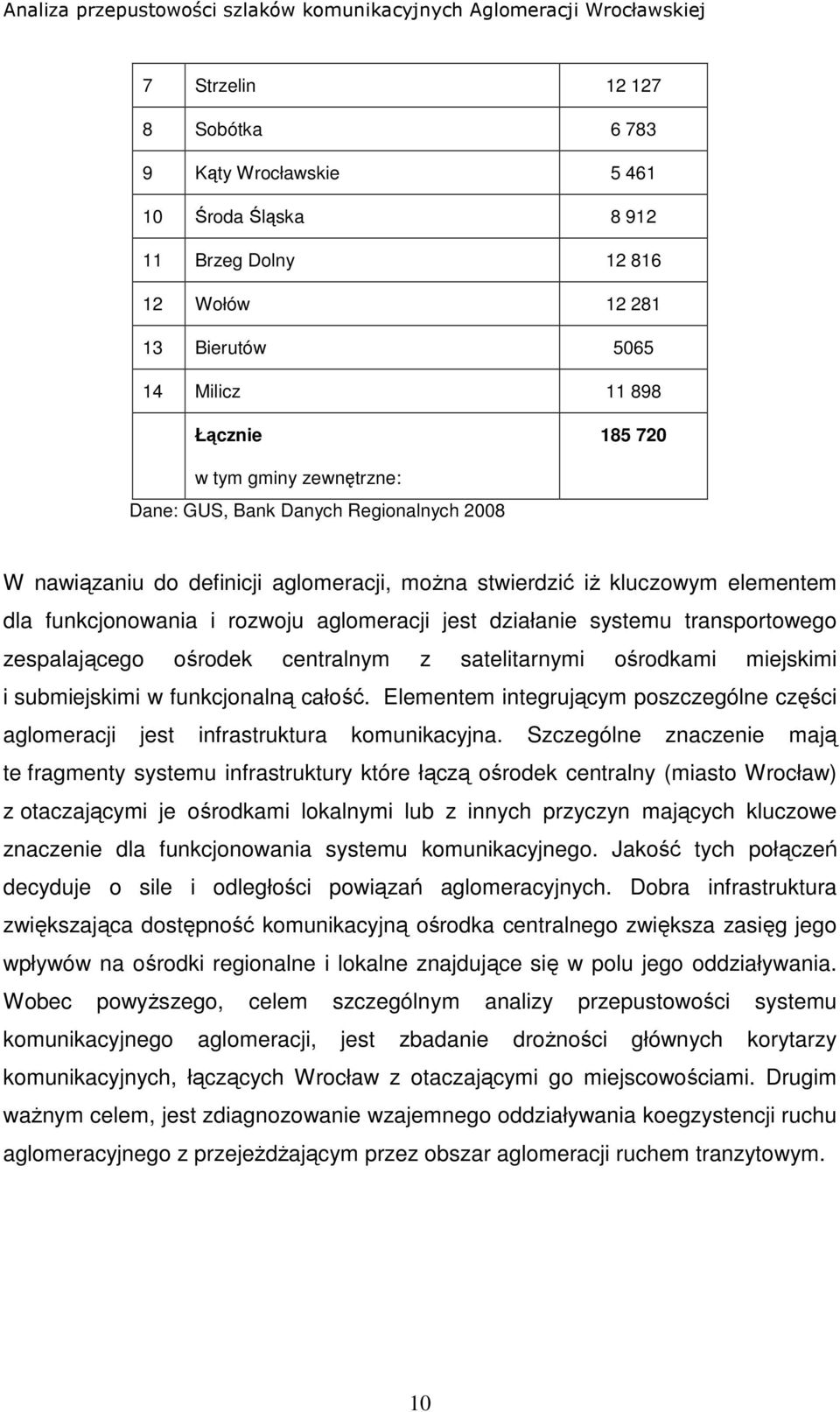 zespalającego ośrodek centralnym z satelitarnymi ośrodkami miejskimi i submiejskimi w funkcjonalną całość. Elementem integrującym poszczególne części aglomeracji jest infrastruktura komunikacyjna.