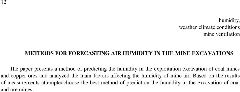 mines and copper ores and analyzed the main factors affecting the humidity of mine air.