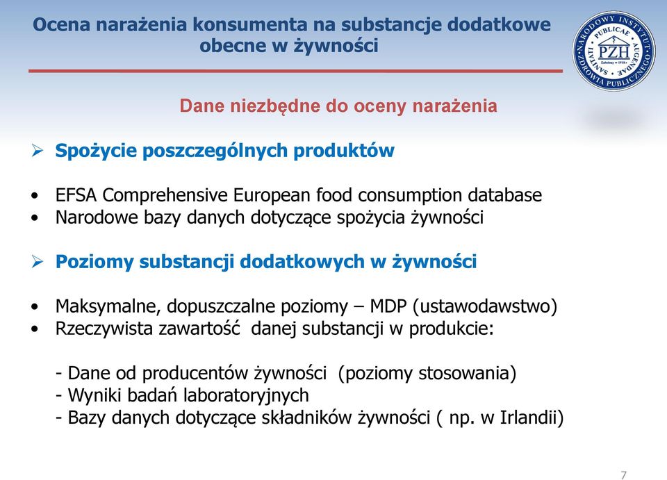 dodatkowych w żywności Maksymalne, dopuszczalne poziomy MDP (ustawodawstwo) Rzeczywista zawartość danej substancji w produkcie: -