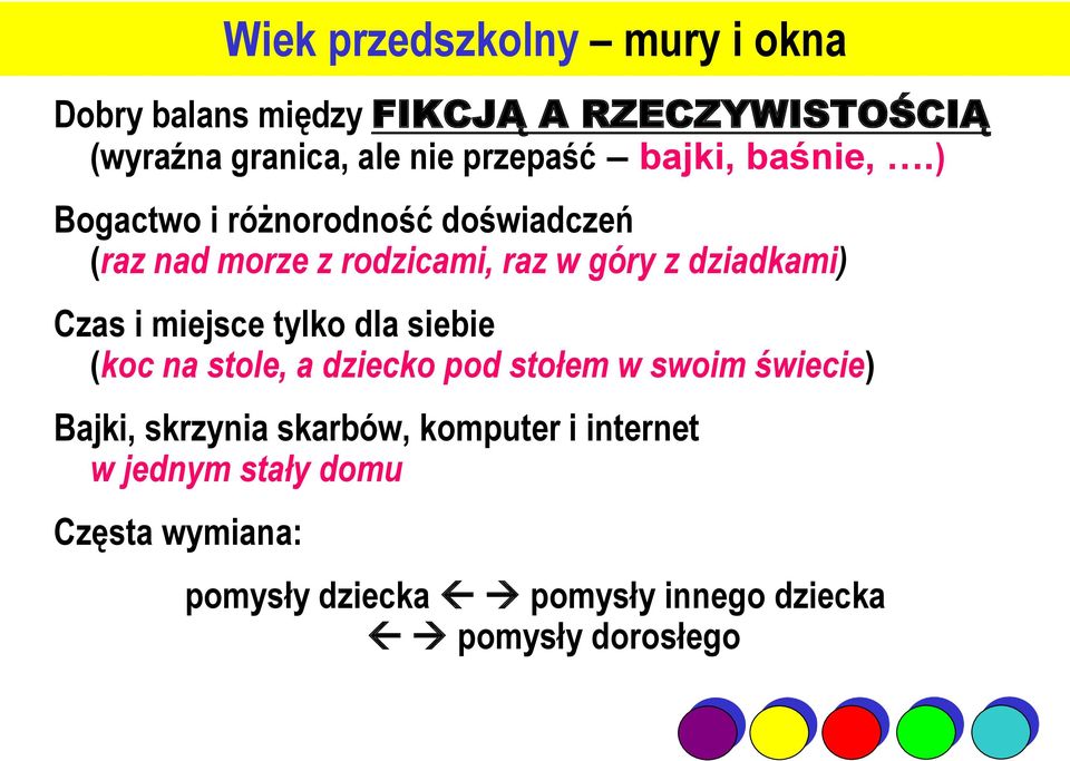 ) Bogactwo i różnorodność doświadczeń (raz nad morze z rodzicami, raz w góry z dziadkami) Czas i miejsce