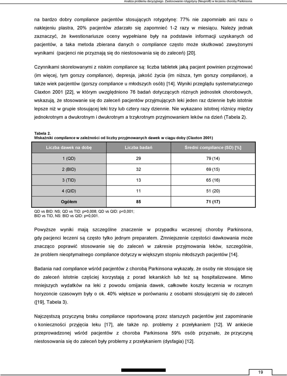 Należy jednak zaznaczyć, że kwestionariusze oceny wypełniane były na podstawie informacji uzyskanych od pacjentów, a taka metoda zbierana danych o compliance często może skutkować zawyżonymi wynikami