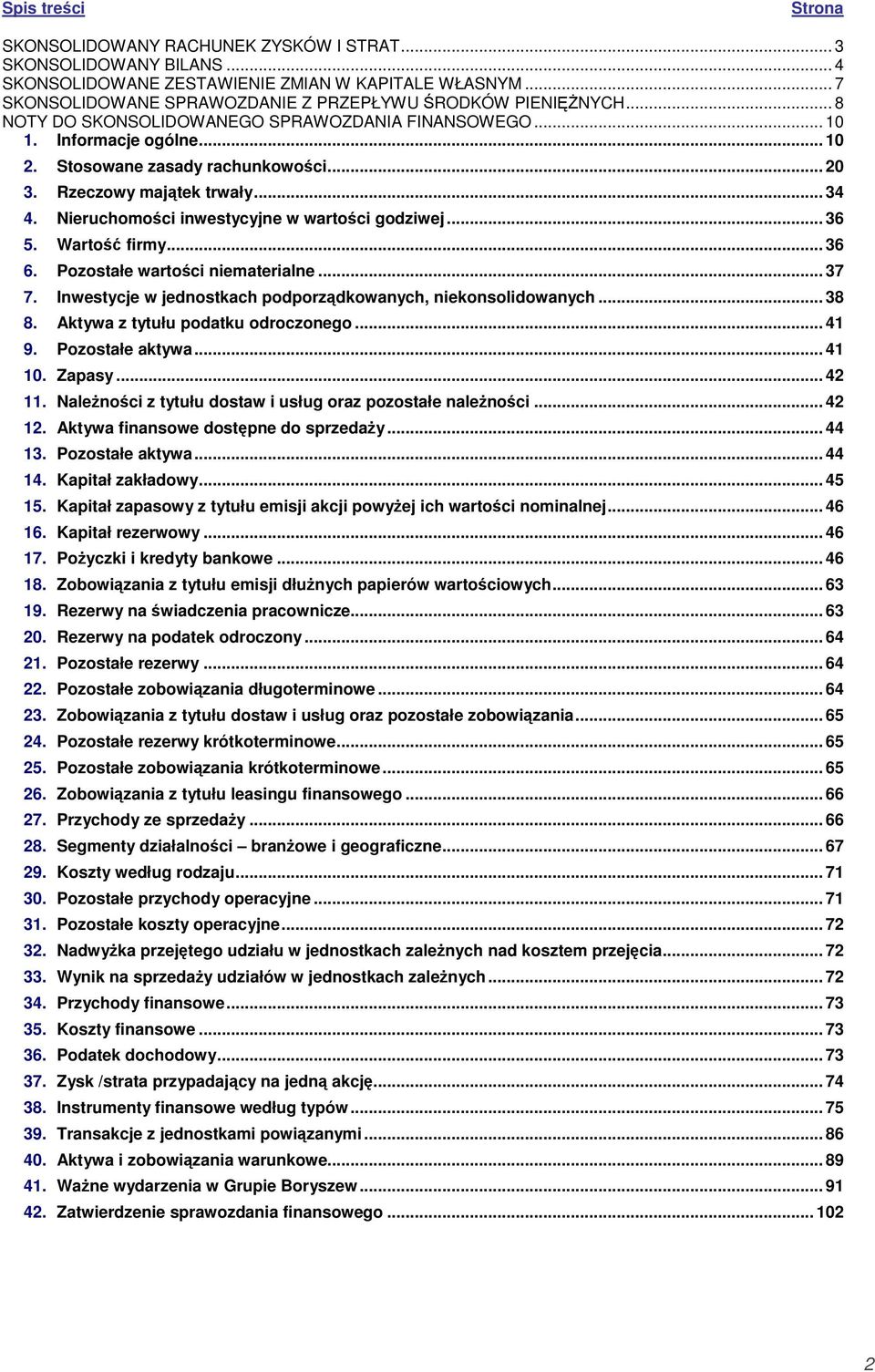 Rzeczowy majtek trwały... 34 4. Nieruchomoci inwestycyjne w wartoci godziwej... 36 5. Warto firmy... 36 6. Pozostałe wartoci niematerialne... 37 7.