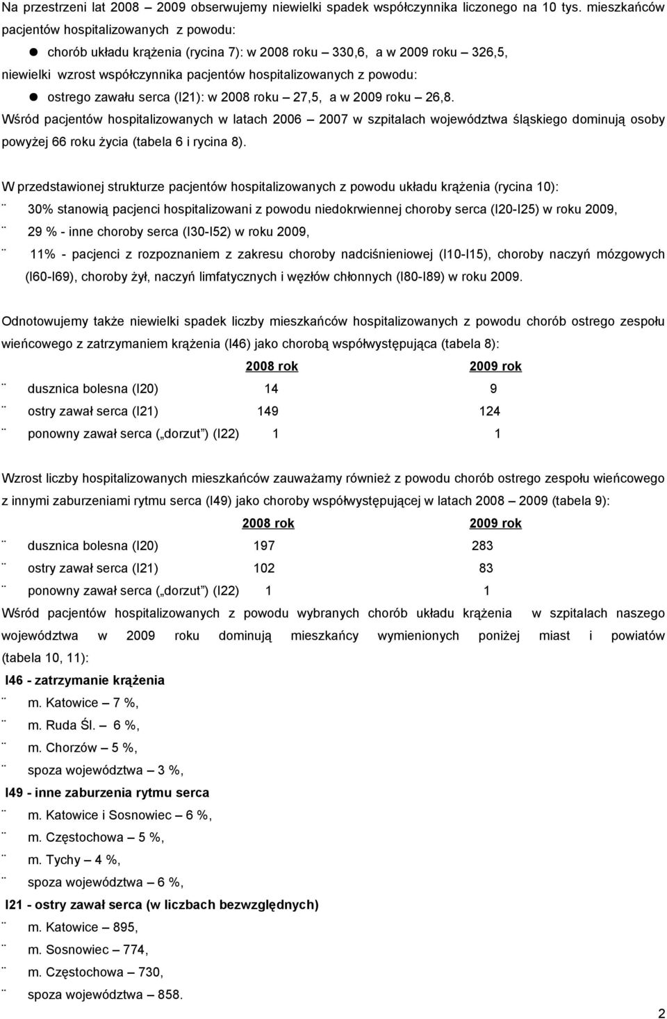 ostrego zawału serca (I21): w 2008 roku 27,5, a w 2009 roku 26,8.