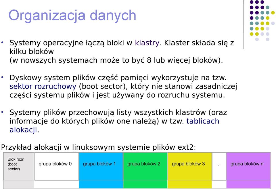 sektor rozruchowy (boot sector), który nie stanowi zasadniczej części systemu plików i jest używany do rozruchu systemu.