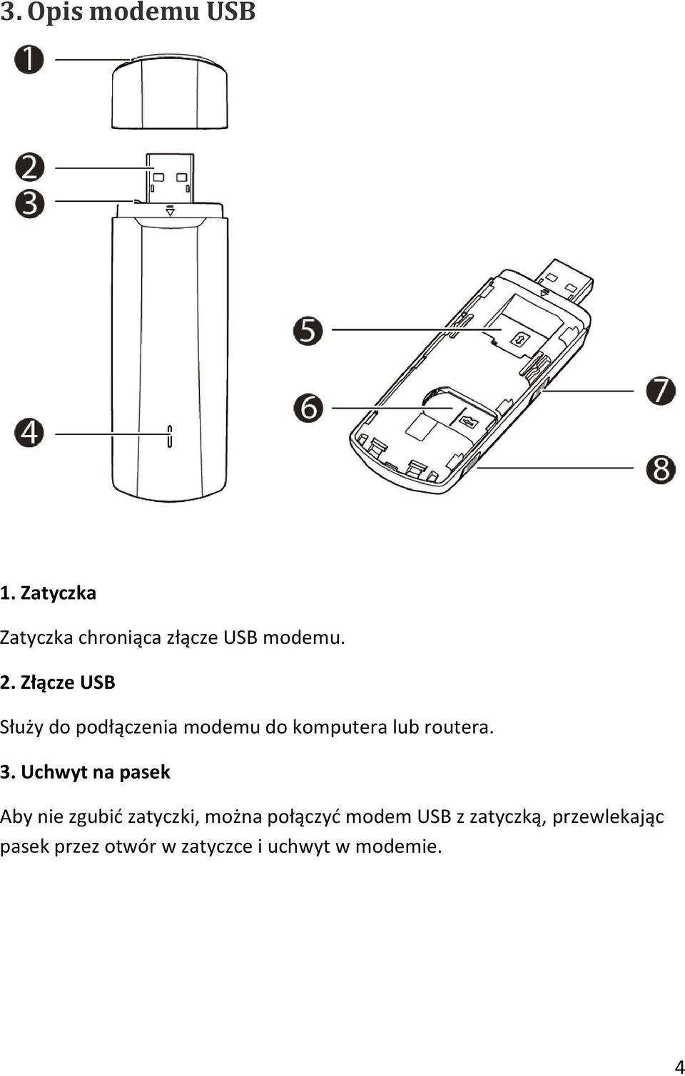 Uchwyt na pasek Aby nie zgubid zatyczki, można połączyd modem USB z