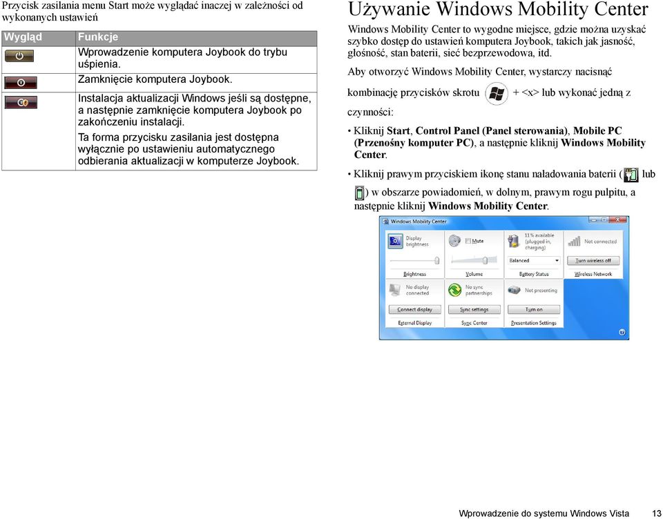 Ta forma przycisku zasilania jest dostępna wyłącznie po ustawieniu automatycznego odbierania aktualizacji w komputerze Joybook.