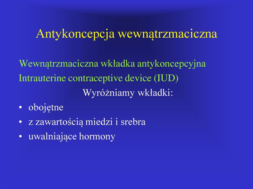 contraceptive device (IUD) Wyróżniamy wkładki: