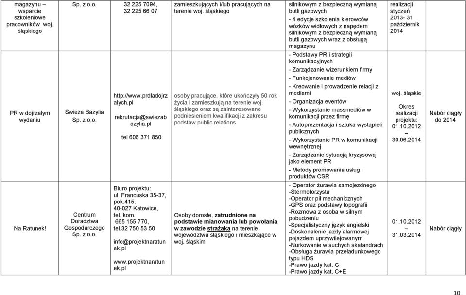 wózków widłowych z napędem silnikowym z bezpieczną wymianą butli gazowych wraz z obsługą magazynu realizacji styczeń - 31 październik 2014 - Podstawy PR i strategii komunikacyjnych - Zarządzanie