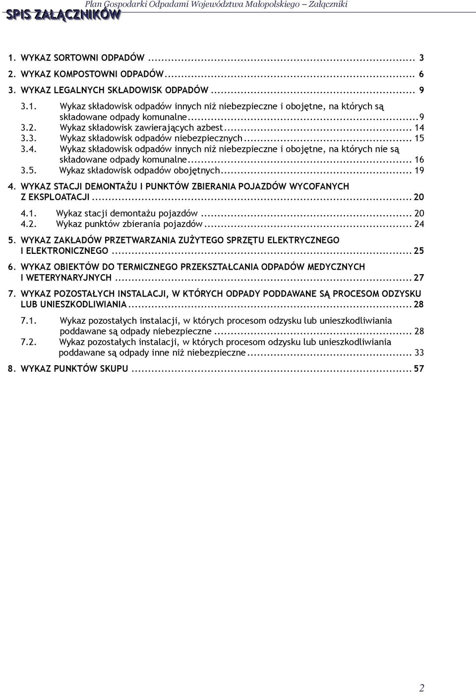 .. 16 3.5. Wykaz składowisk odpadów obojętnych... 19 4. WYKAZ STACJI DEMONTAśU I PUNKTÓW ZBIERANIA POJAZDÓW WYCOFANYCH Z EKSPLOATACJI... 20 4.1. Wykaz stacji demontaŝu pojazdów... 20 4.2. Wykaz punktów zbierania pojazdów.