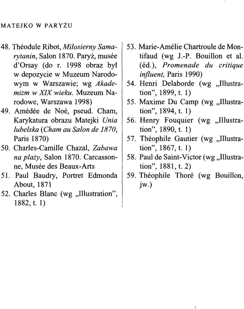 Carcassonne, Musee des Beaux-Arts 51. Paul Baudry, Portret Edmonda About, 1871 52. Charles Blanc (wg Illustration", 1882, t. 1) 53. Marie-Amelie Chartroule de Montifaud (wg J.-P. Bouillon et al. (ed.