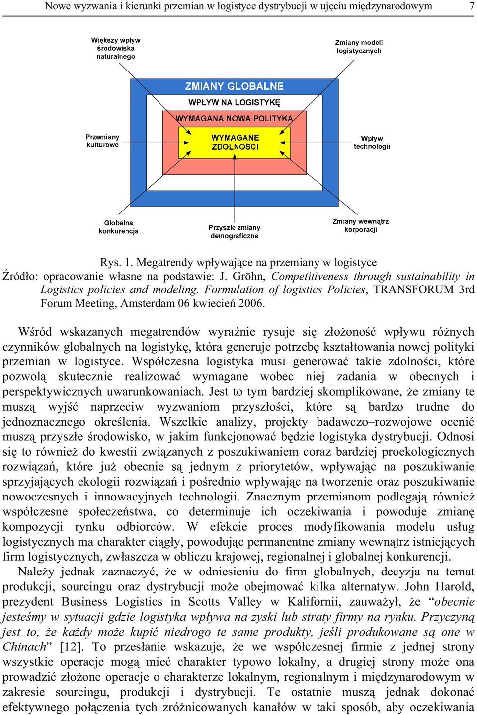 W ród wskazanych megatrendów wyra nie rysuje si z o ono wp ywu ró nych czynników globalnych na logistyk, która generuje potrzeb kszta towania nowej polityki przemian w logistyce.