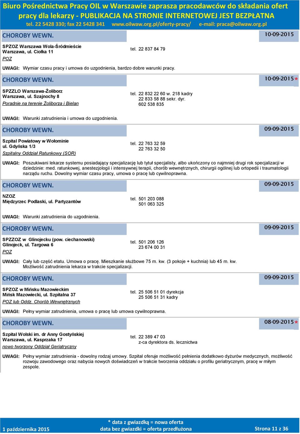 Szpital Powiatowy w Wołominie ul. Gdyńska 1/3 Szpitalny Oddział Ratunkowy (SOR) tel.