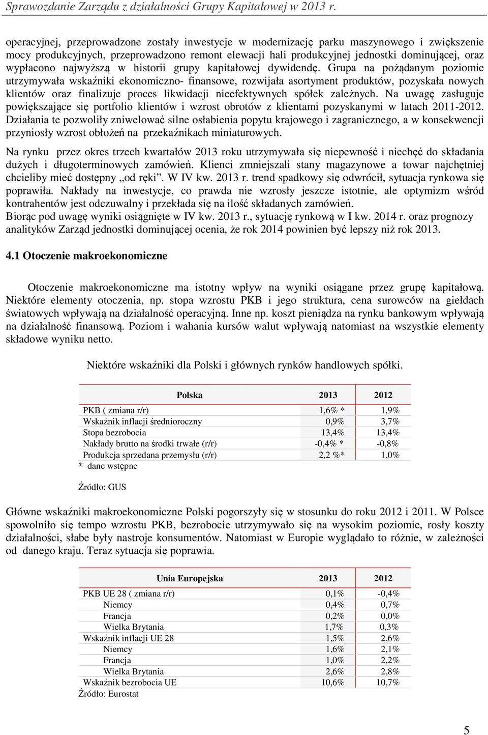 Grupa na pożądanym poziomie utrzymywała wskaźniki ekonomiczno- finansowe, rozwijała asortyment produktów, pozyskała nowych klientów oraz finalizuje proces likwidacji nieefektywnych spółek zależnych.