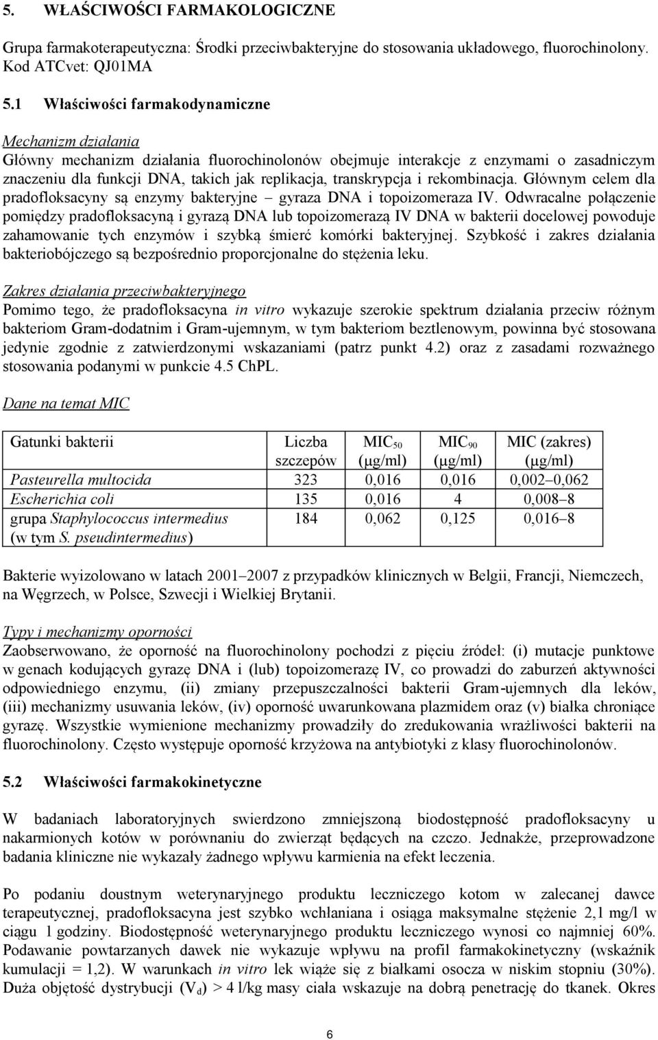 transkrypcja i rekombinacja. Głównym celem dla pradofloksacyny są enzymy bakteryjne gyraza DNA i topoizomeraza IV.