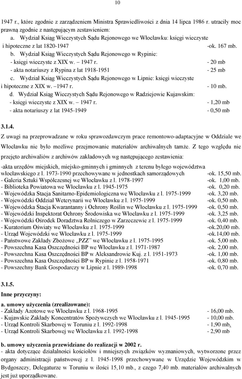 1947 r. - 20 mb - akta notariuszy z Rypina z lat 1918-1951 - 25 mb c. Wydział Ksiąg Wieczystych Sądu Rejonowego w Lipnie: księgi wieczyste i hipoteczne z XIX w. 1947 r. - 10 mb. d.