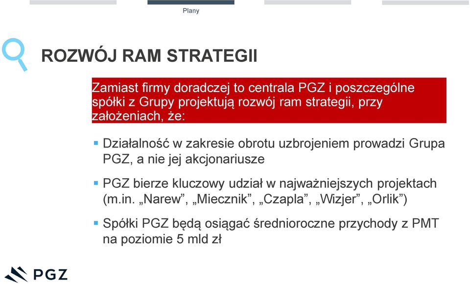 prowadzi Grupa PGZ, a nie jej akcjonariusze PGZ bierze kluczowy udział w najważniejszych projektach (m.