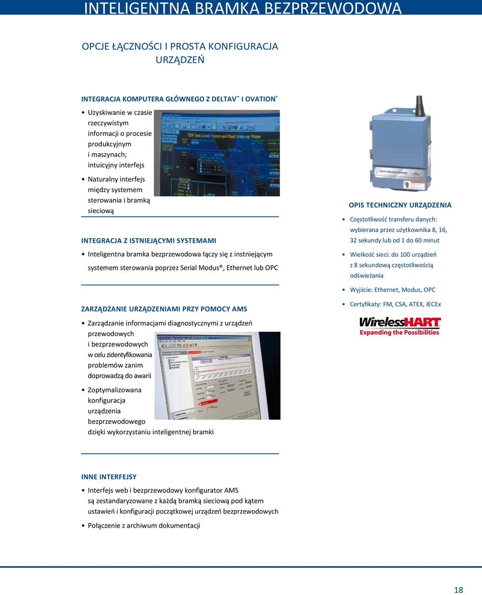 systemem sterowania poprzez Serial Modus, Ethernet lub OPC OPIS TECHNICZNY URZĄDZENIA Częstotliwość transferu danych: wybierana przez użytkownika 8, 16, 32 sekundy lub od 1 do 60 minut Wielkość