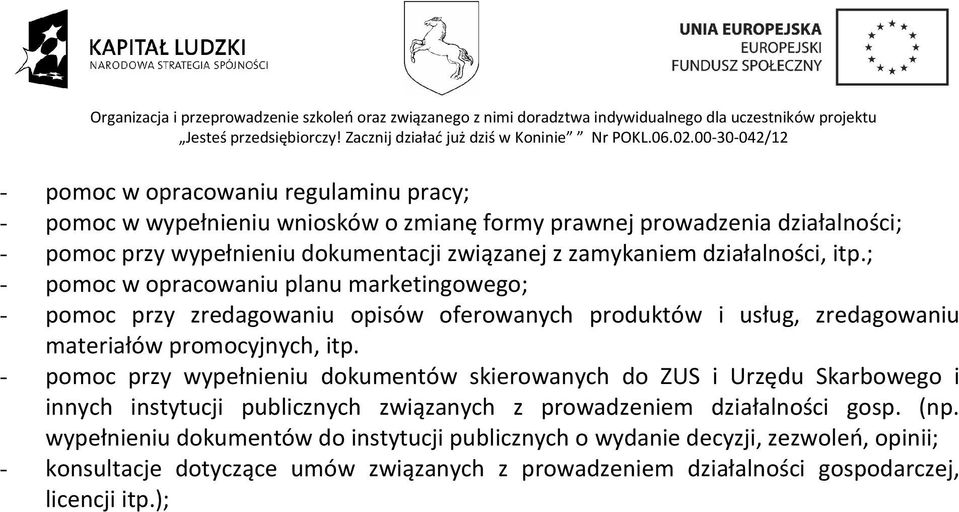 ; - pomoc w opracowaniu planu marketingowego; - pomoc przy zredagowaniu opisów oferowanych produktów i usług, zredagowaniu materiałów promocyjnych, itp.