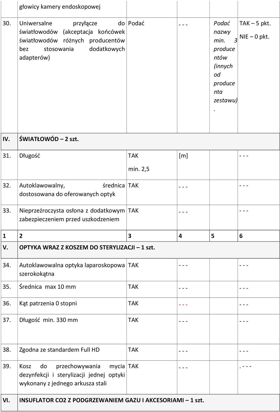 Nieprzeźroczysta osłona z dodatkowym zabezpieczeniem przed uszkodzeniem - - - - - - - - - - - - 1 2 3 4 5 6 V. OPTYKA WRAZ Z KOSZEM DO STERYLIZACJI 1 szt. 34.