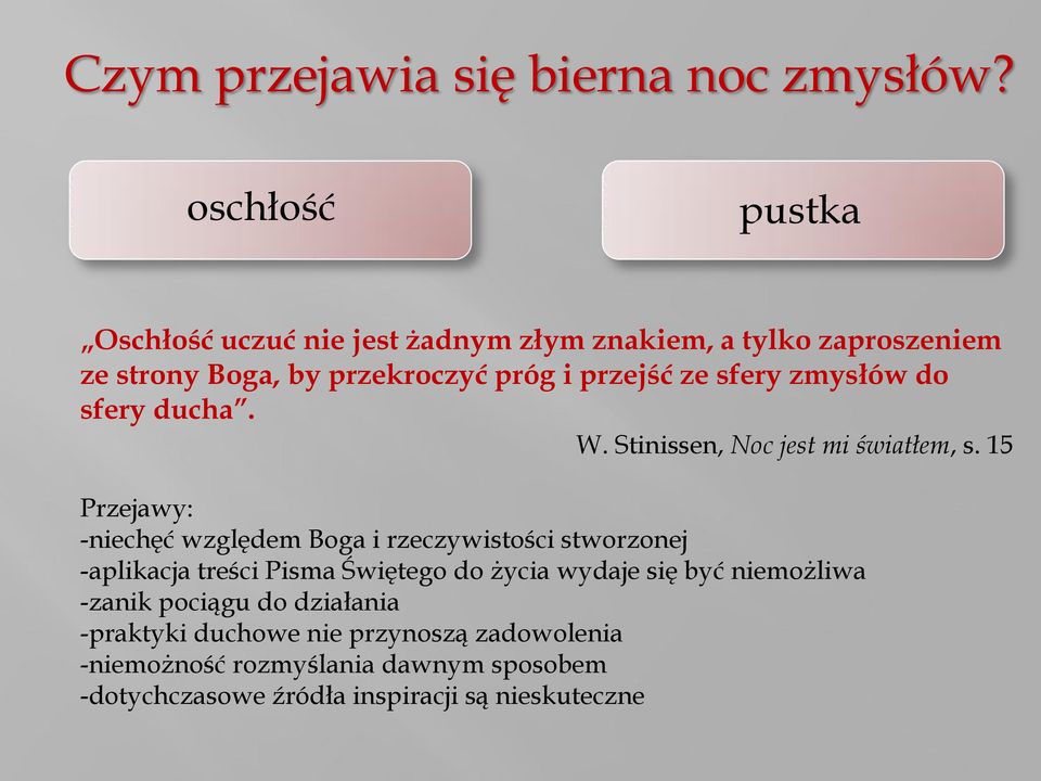 sfery zmysłów do sfery ducha. W. Stinissen, Noc jest mi światłem, s.