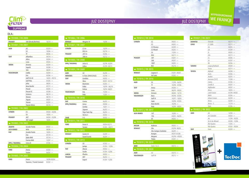 New Beetle 07/ --> Passat 0/05 --> Passat CC 05/08 --> Scirocco 08/0 --> Sharan 08/0 --> Tiguan 09/07 --> Touran 0/0 --> Touran Héros 05/0 --> 7000 / FH 00 CITROËN C5 09/0-0/08 C6 0/05 --> PEUGEOT 07