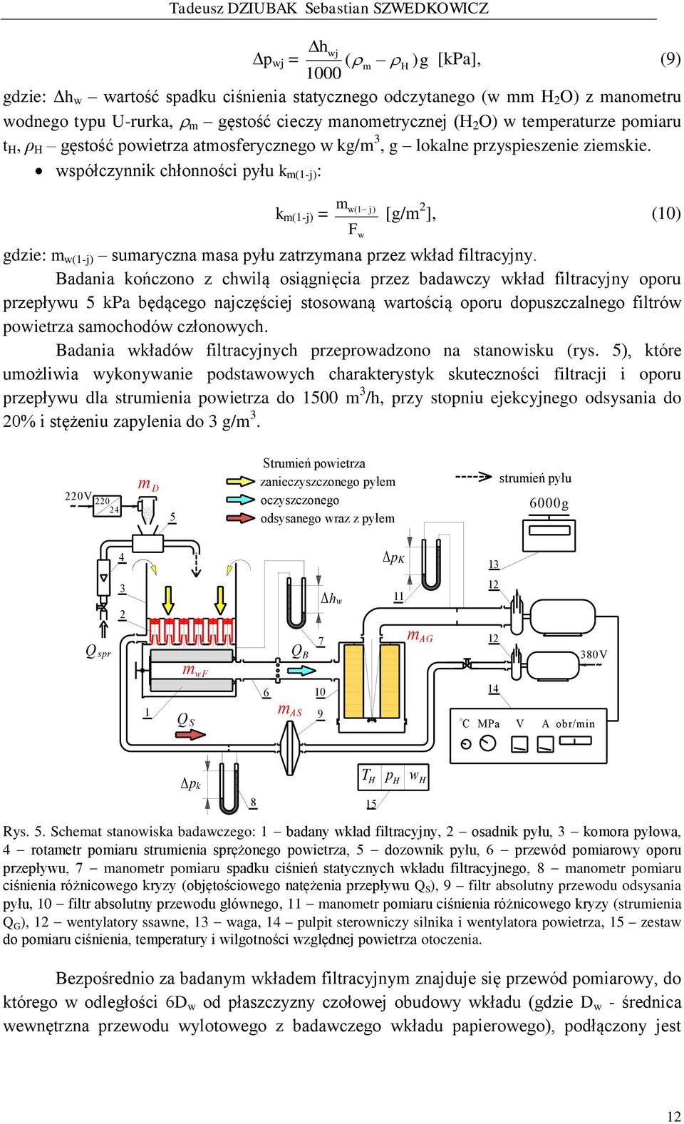 współczynnik chłonności pyłu k m(1-j) : k m(1-j) = m w 1 j) ( [g/m 2 ], (10) F gdzie: m w(1-j) sumaryczna masa pyłu zatrzymana przez wkład filtracyjny.