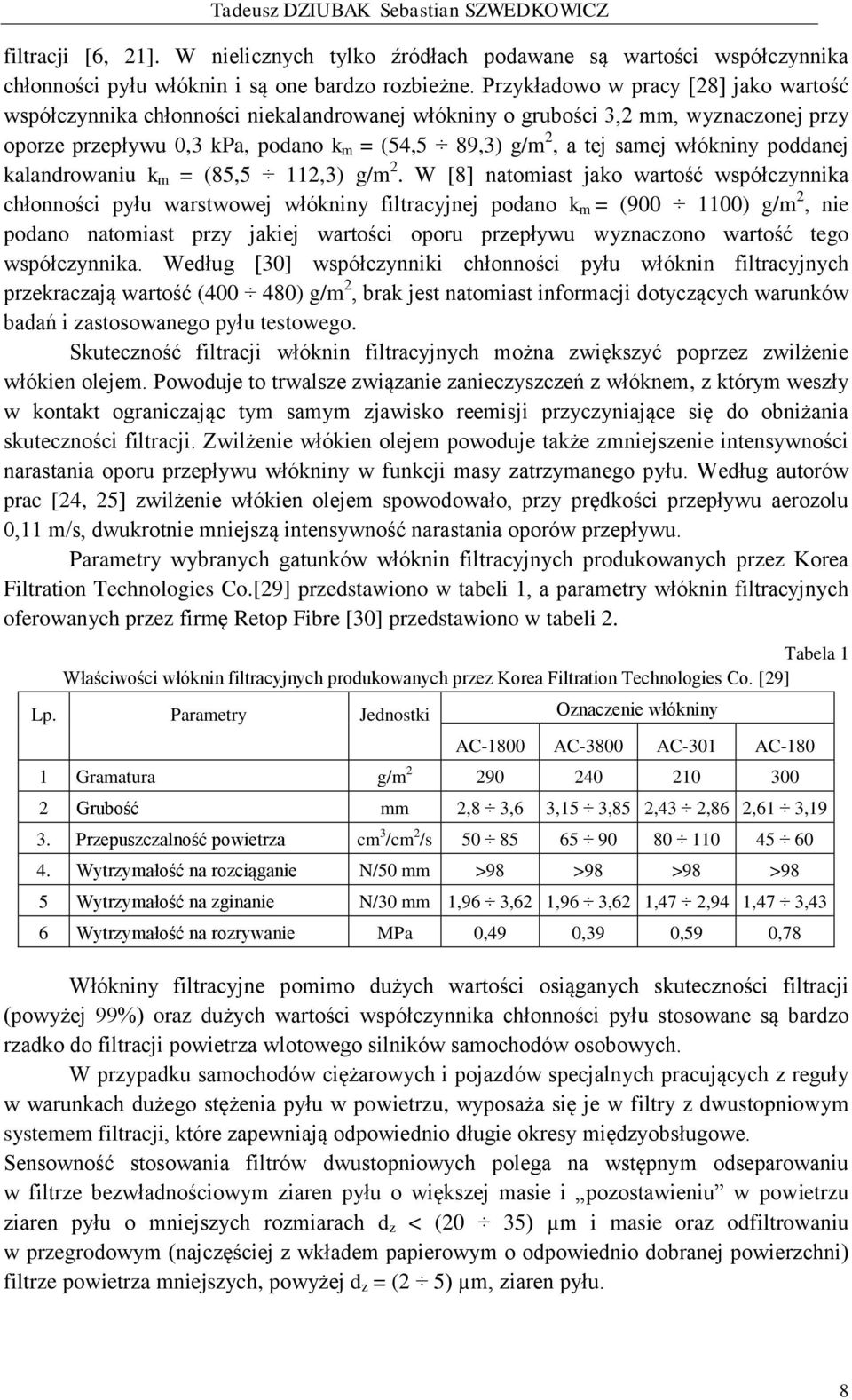 włókniny poddanej kalandrowaniu k m = (85,5 112,3) g/m 2.