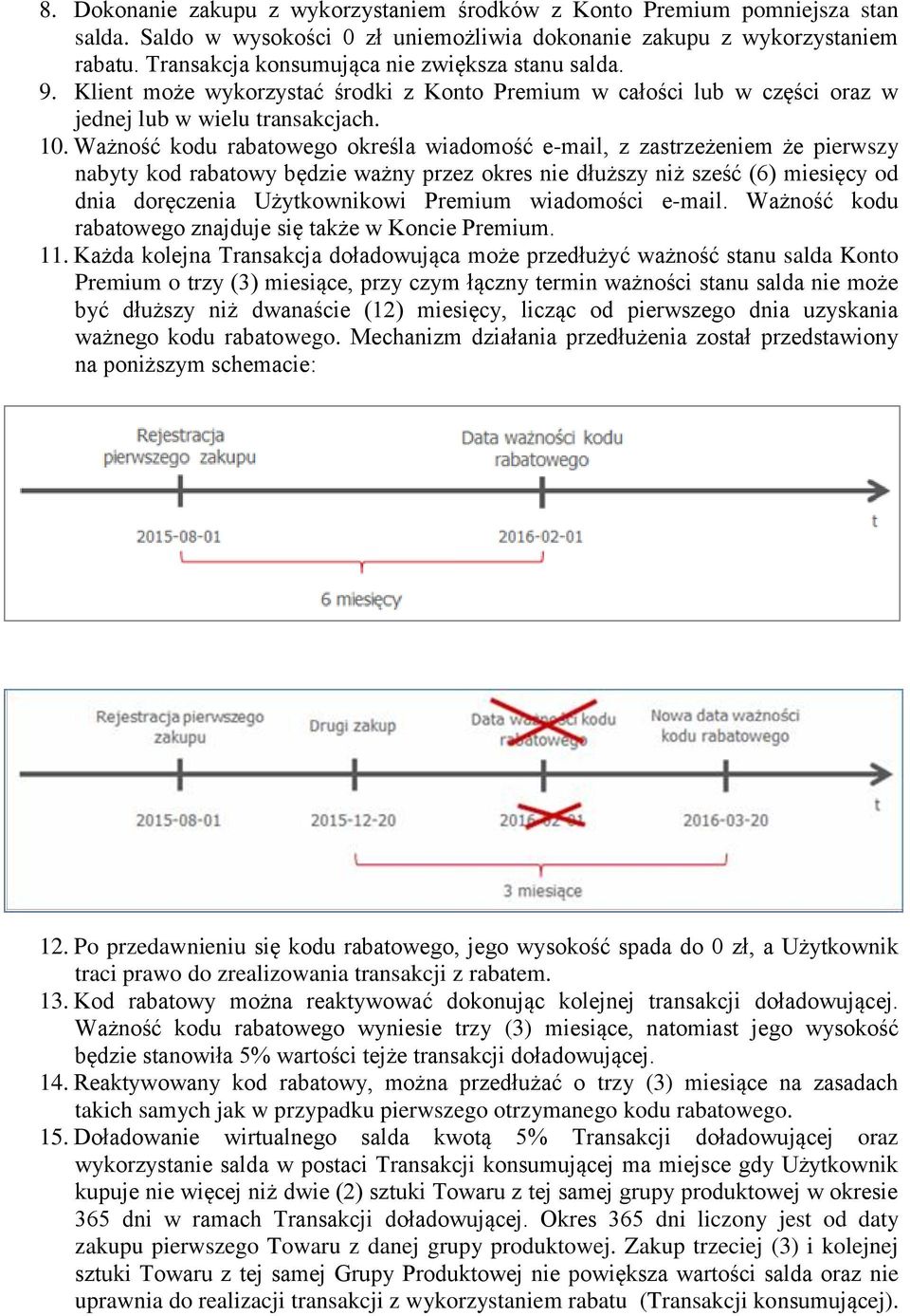 Ważność kodu rabatowego określa wiadomość e-mail, z zastrzeżeniem że pierwszy nabyty kod rabatowy będzie ważny przez okres nie dłuższy niż sześć (6) miesięcy od dnia doręczenia Użytkownikowi Premium