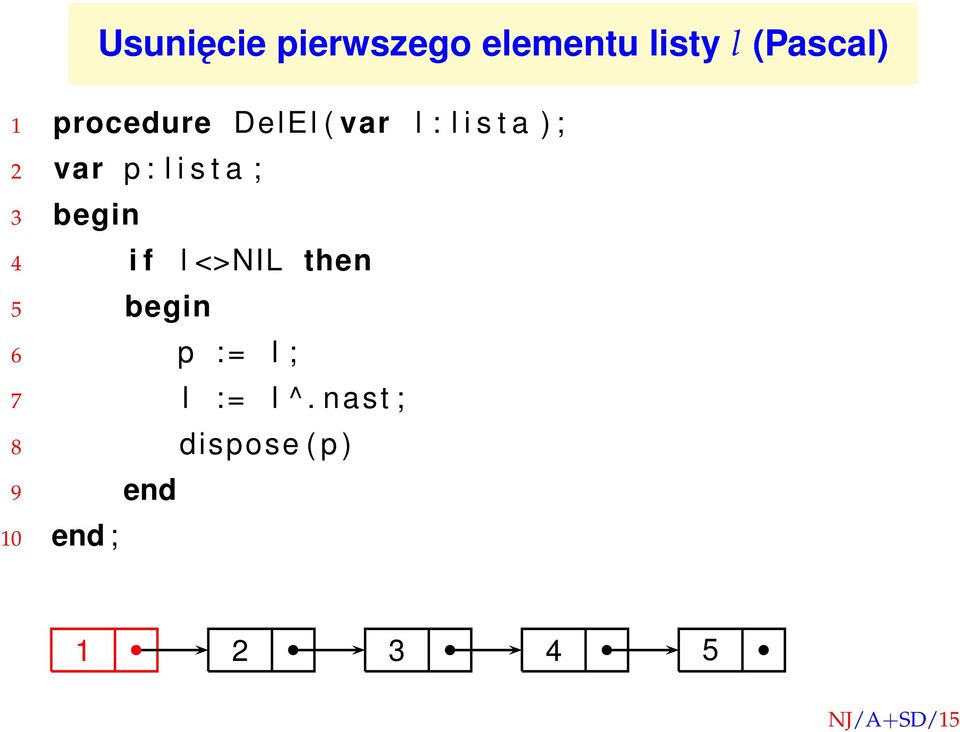 p : l i s t a ; 3 begin 4 i f l <>NIL then 5 begin 6 p