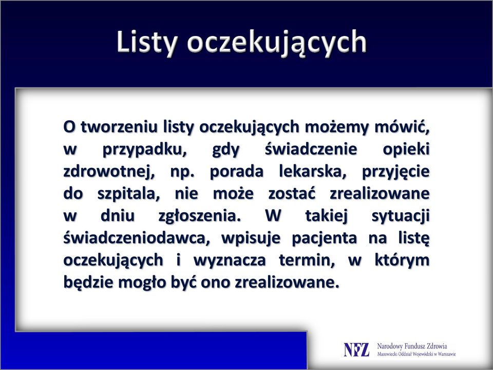 porada lekarska, przyjęcie do szpitala, nie może zostać zrealizowane w dniu