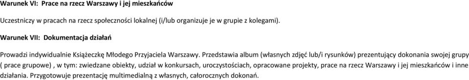 Przedstawia album (własnych zdjęć lub/i rysunków) prezentujący dokonania swojej grupy ( prace grupowe), w tym: zwiedzane obiekty, udział w