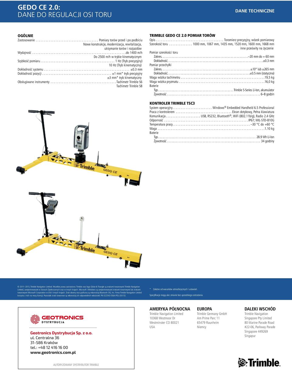 .. ±1 mm* tryb precyzyjny ±3 mm* tryb kinematyczny Obsługiwane instrumenty...tachimetr Trimble S6 Tachimetr Trimble S8 Trimble GEDO CE 2.0 POMIAR TORÓW Opis.