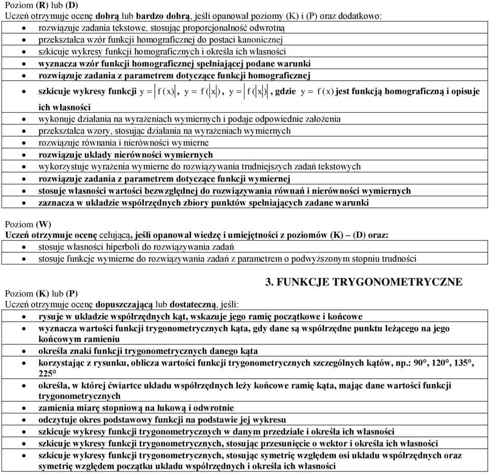 gdzie y f (x) jest funkcją homograficzną i opisuje ich własności wykonuje działania na wyrażeniach wymiernych i podaje odpowiednie założenia przekształca wzory, stosując działania na wyrażeniach