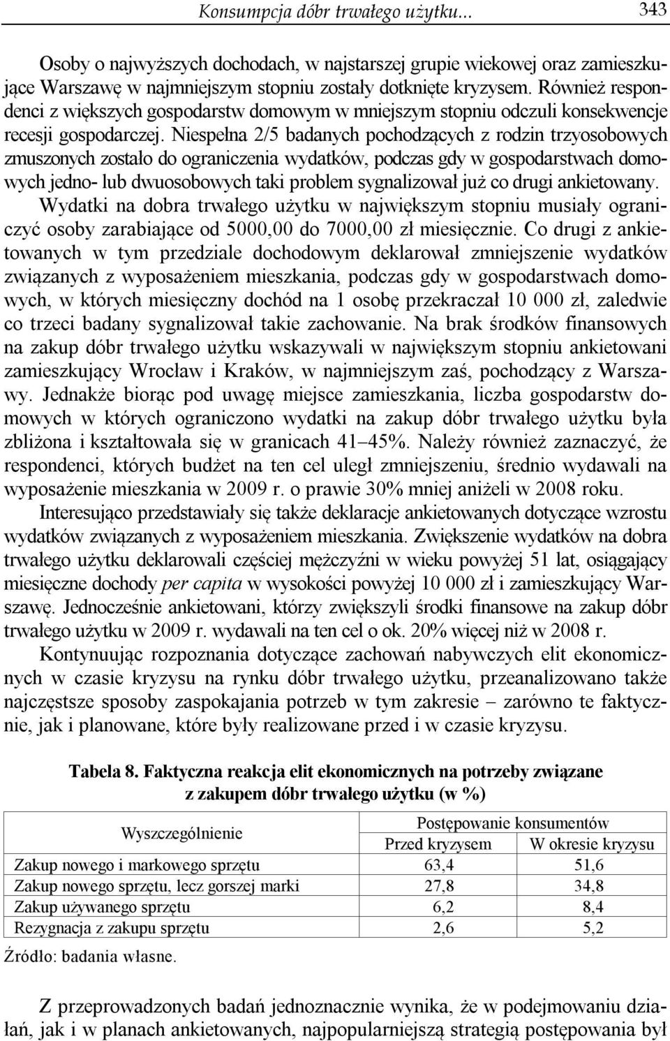 Niespełna 2/5 badanych pochodzących z rodzin trzyosobowych zmuszonych zostało do ograniczenia wydatków, podczas gdy w gospodarstwach domowych jedno- lub dwuosobowych taki problem sygnalizował już co