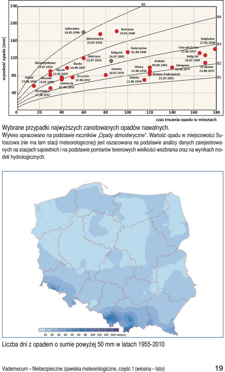 zarejestrowanych na stacjach sąsiednich i na podstawie pomiarów terenowych wielkości wezbrania oraz na wynikach modeli